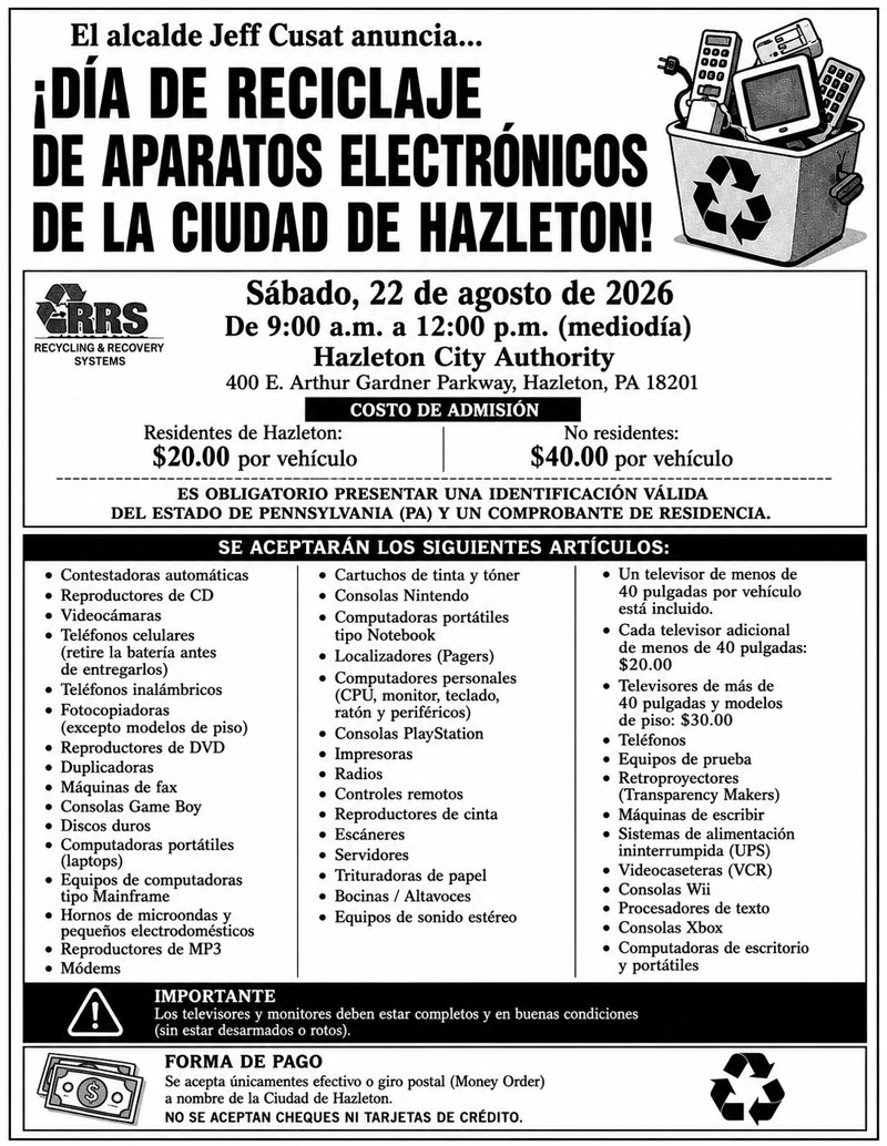 Spanish 800px Electronic Recylcing Event August 22nd 2026